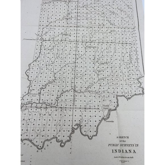 Antique 1847 Sketch of the Public Surveys in Indiana Map D McClelland Washington - Picture 6 of 7